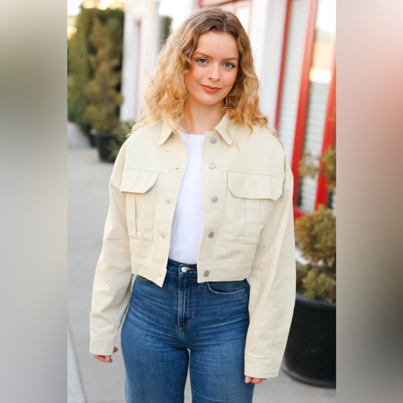 Sugarfox Jackets & Blazers - Back In Town Natural Cotton Twill Cropped Jacket